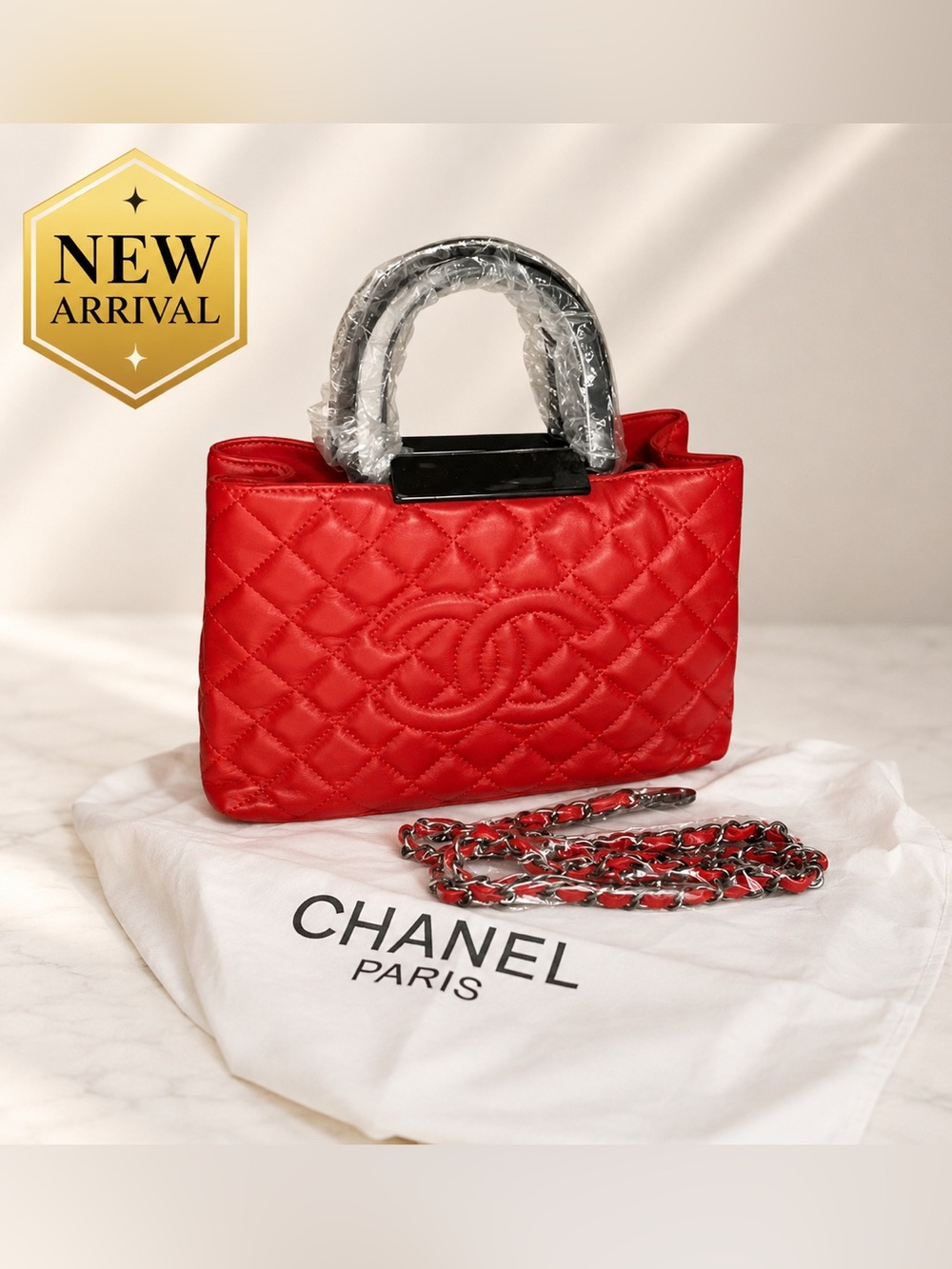 ❤️ Red Quilted Top-Handle Mini Bag with Chain Strap ❤️
